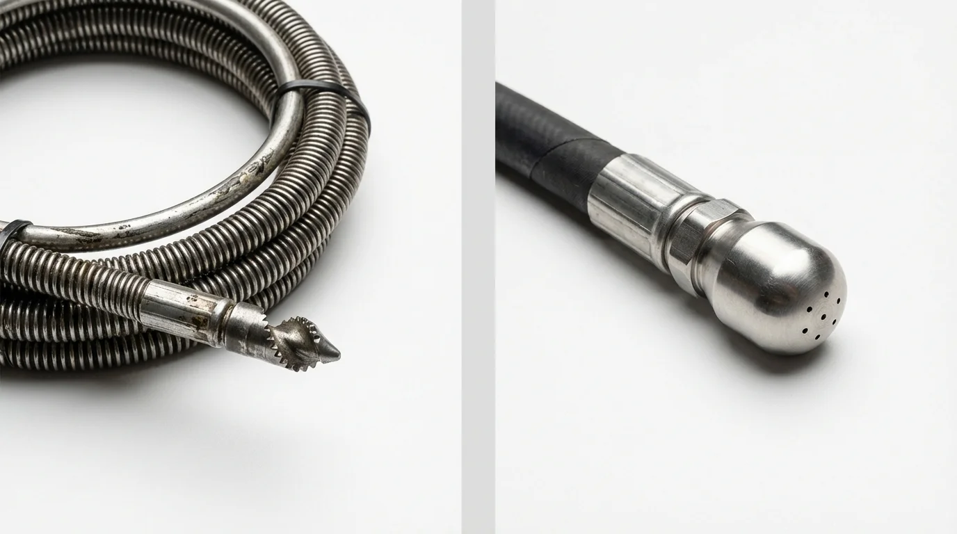 Drain snake cable and hydro jetting nozzle used for drain cleaning in Warm Springs, MT