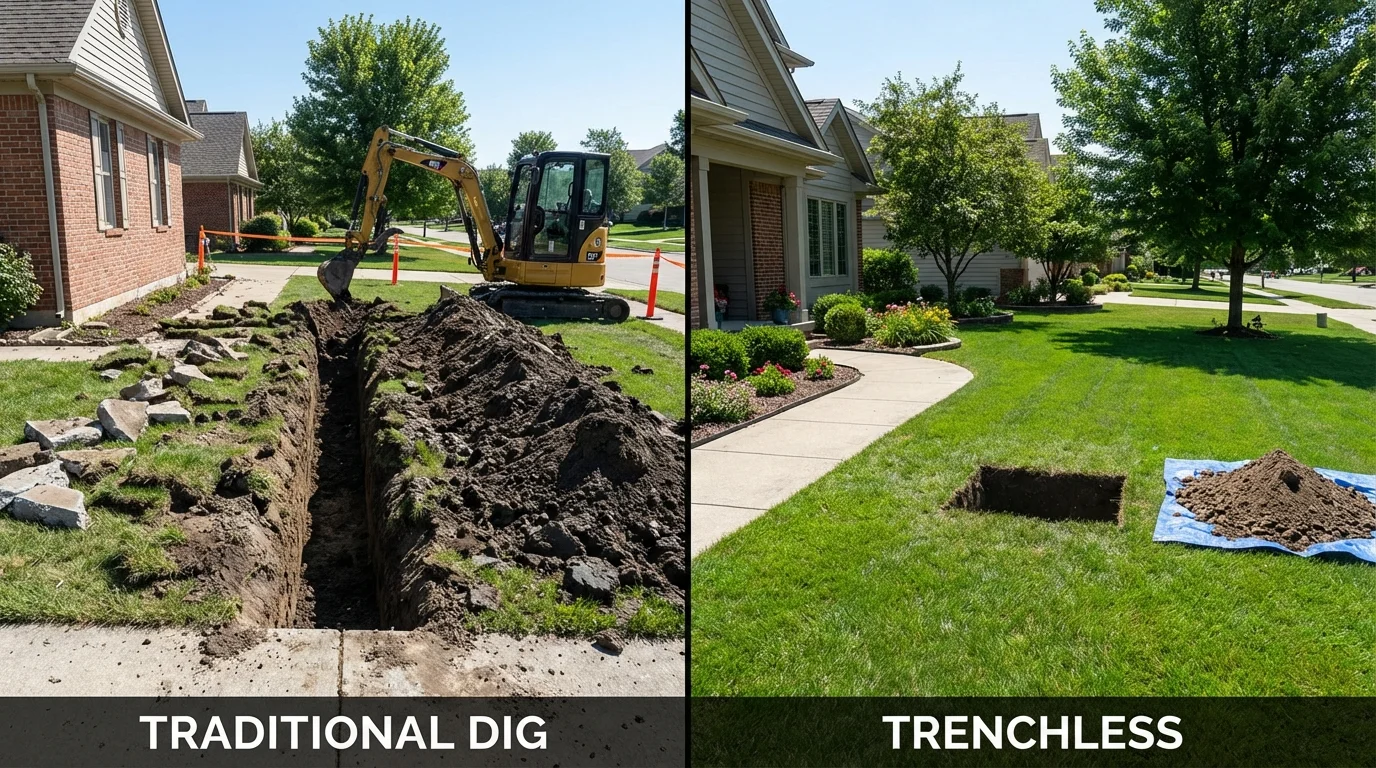 Trenchless sewer repair with minimal yard damage versus traditional excavation in Warm Springs, MT